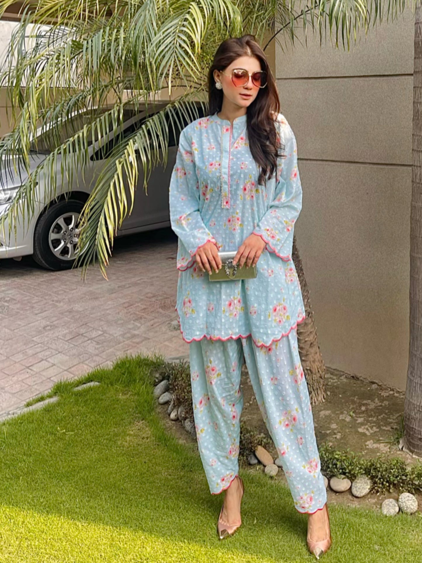 Baby blue floral set