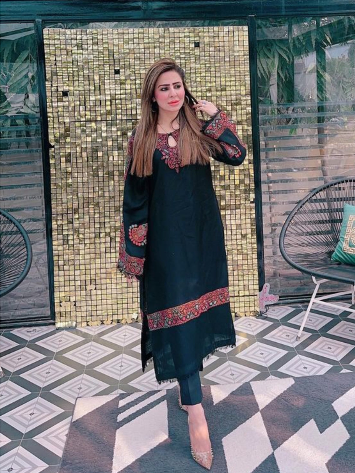 Haya Black Pashmina Kurta