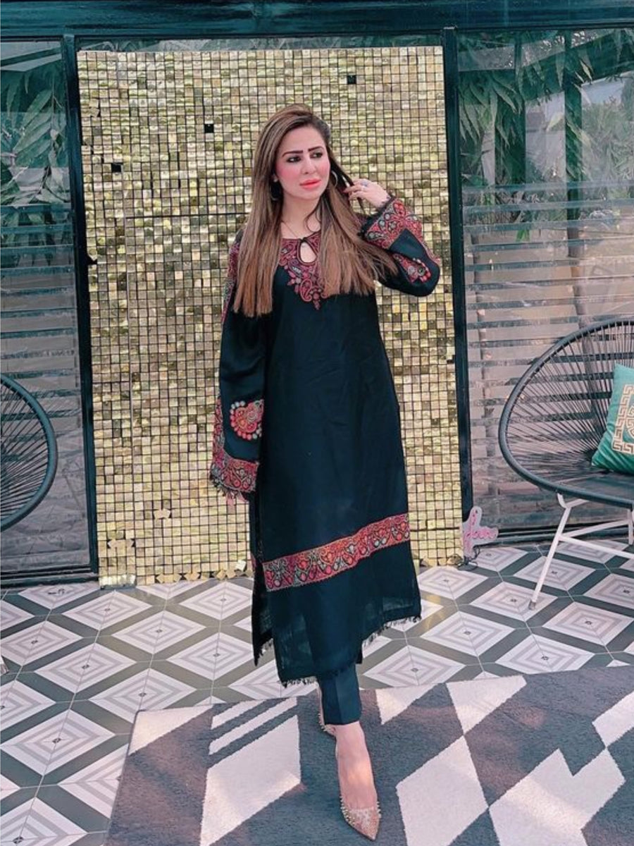 Haya Black Pashmina Kurta