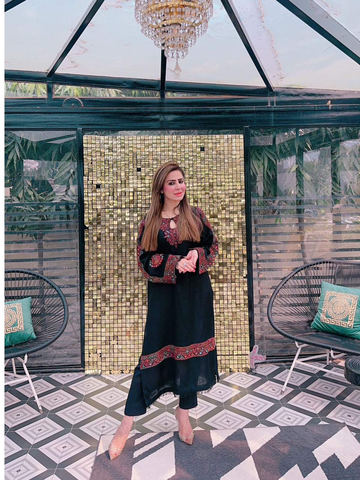 Haya Black Pashmina Kurta