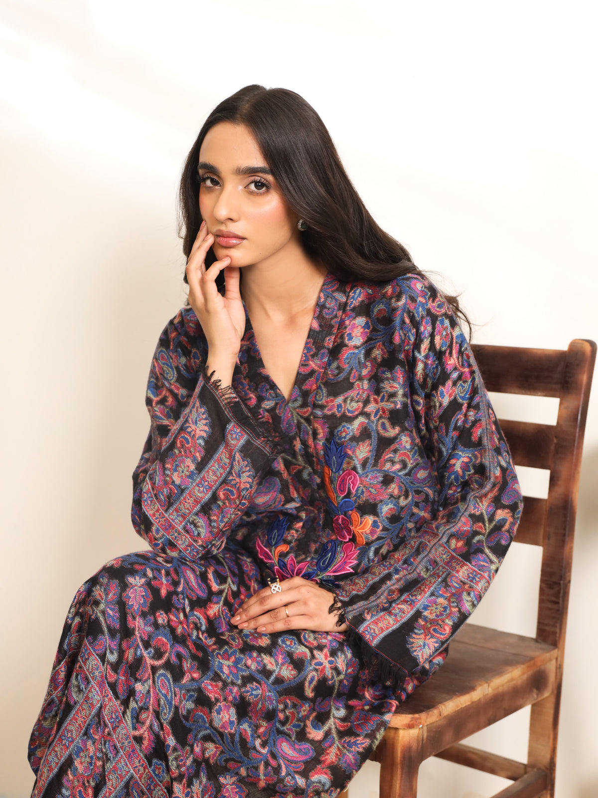 Khaani Black Pashmina Kurta