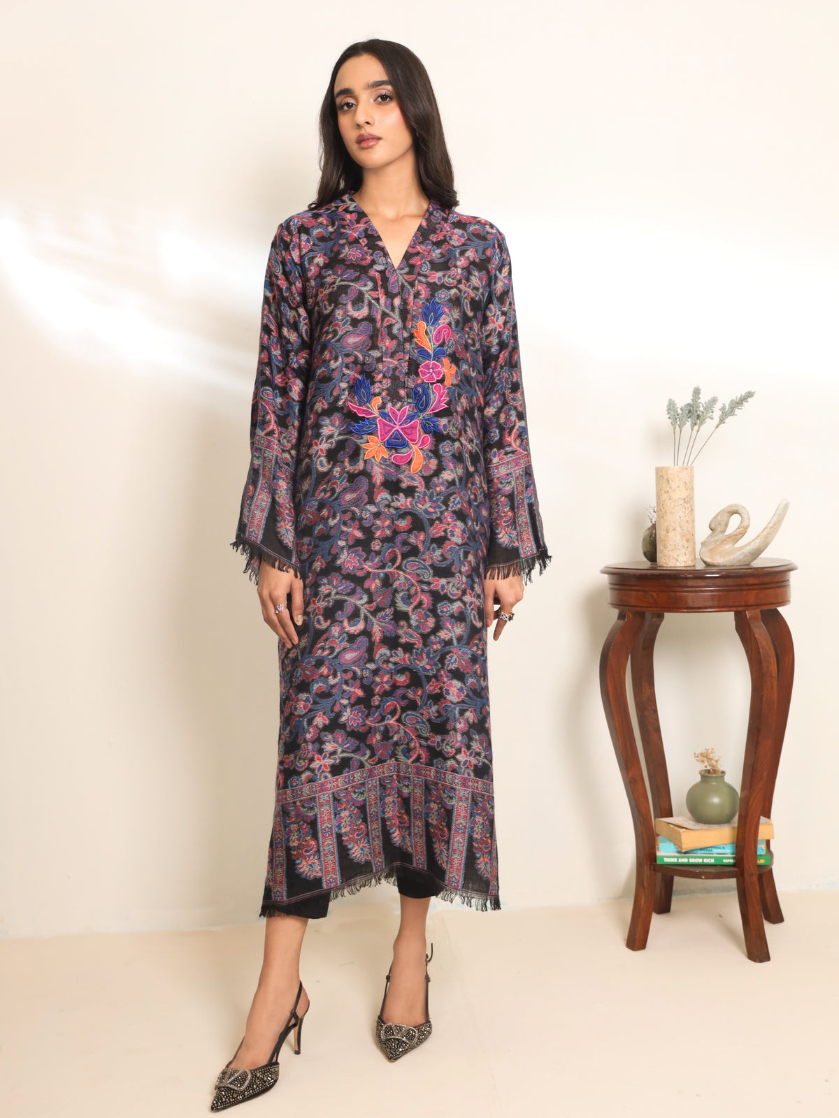 Khaani Black Pashmina Kurta