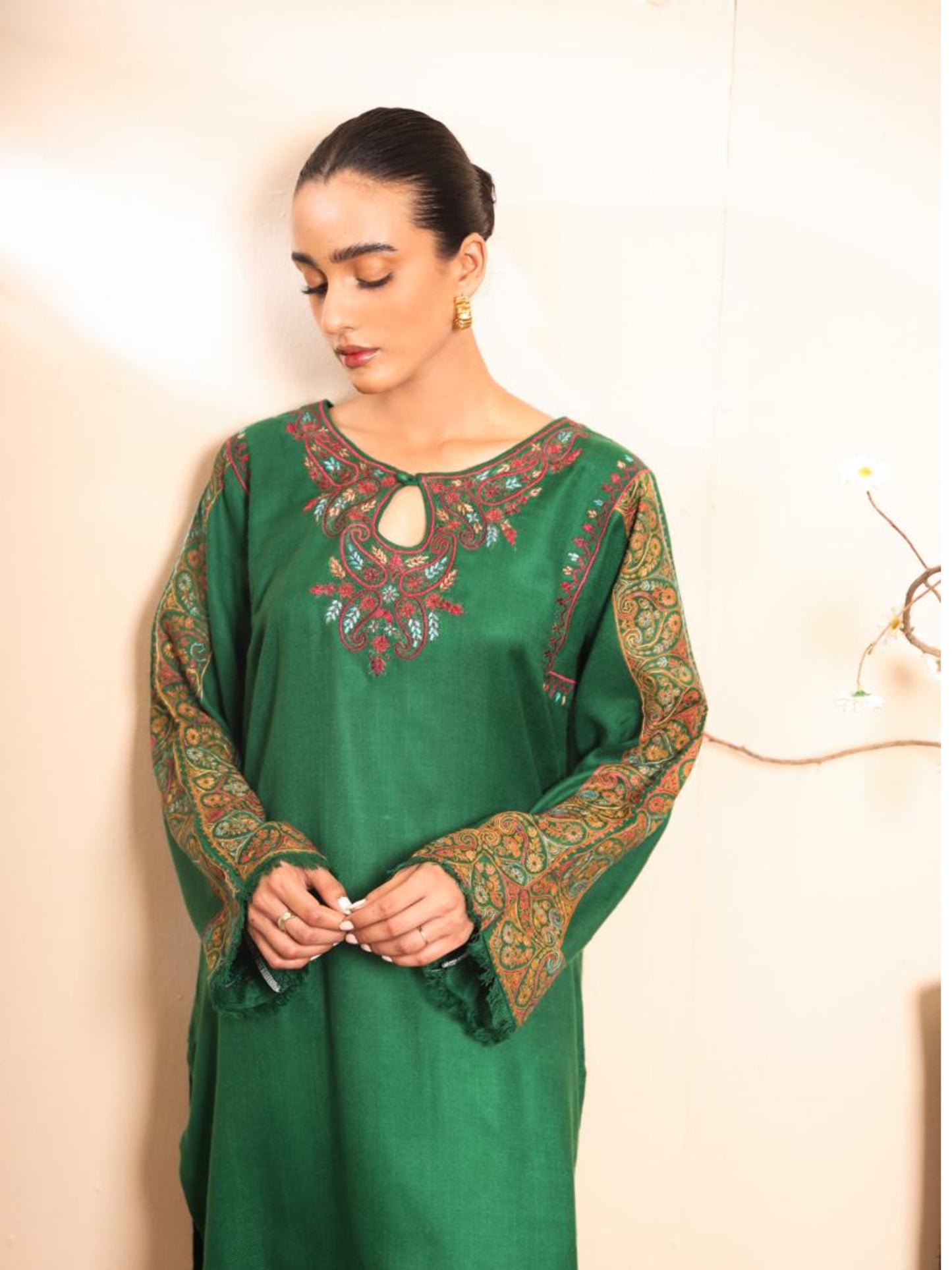 Haya Green Pashmina kurta