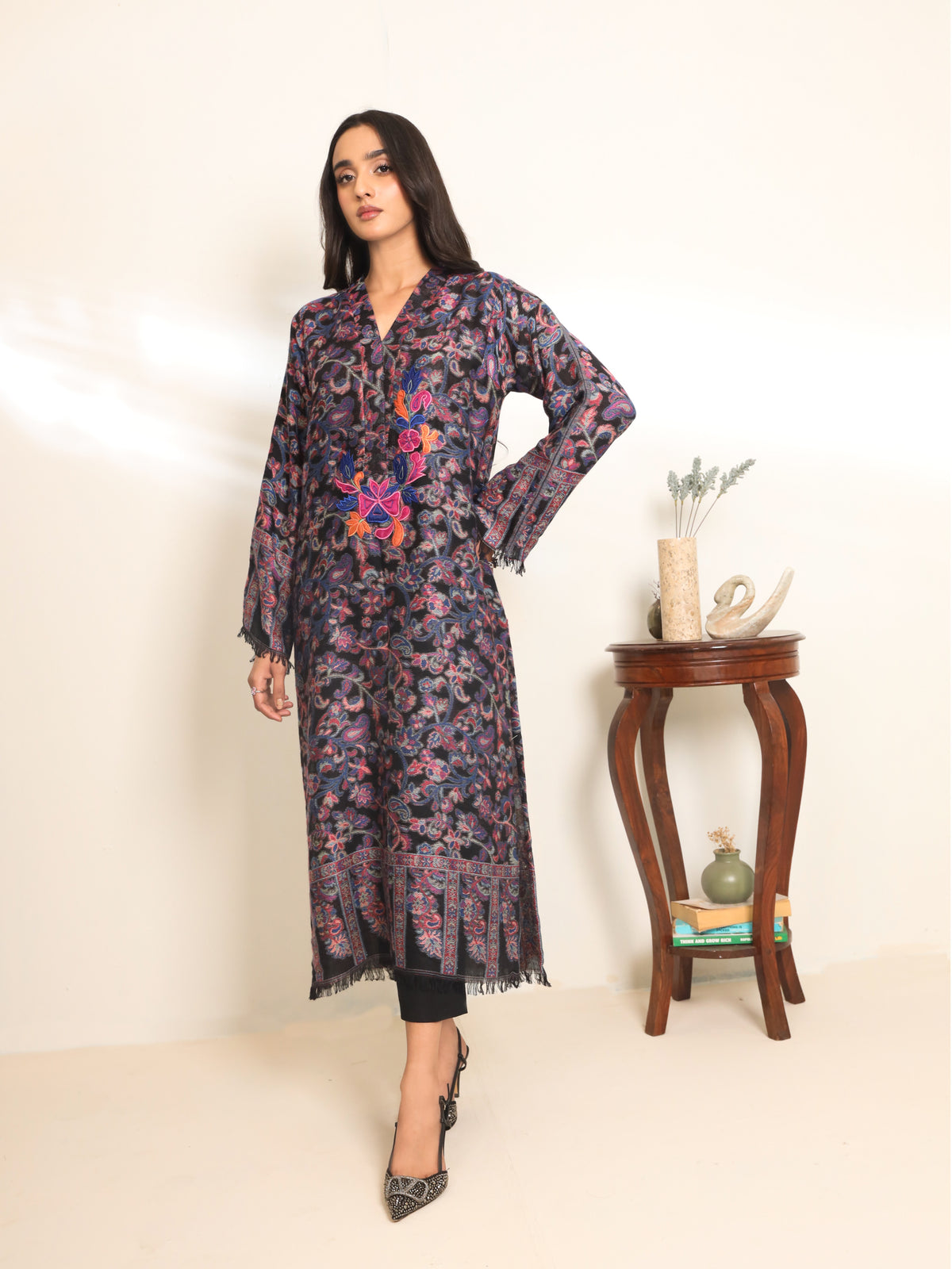 Khaani Black Pashmina Kurta