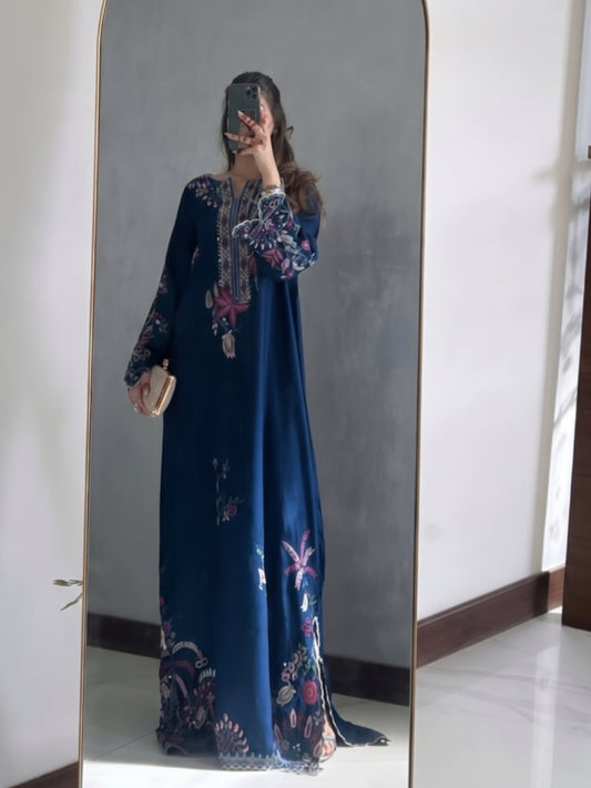 Blue Nimr Sheesha Silk Kaftan