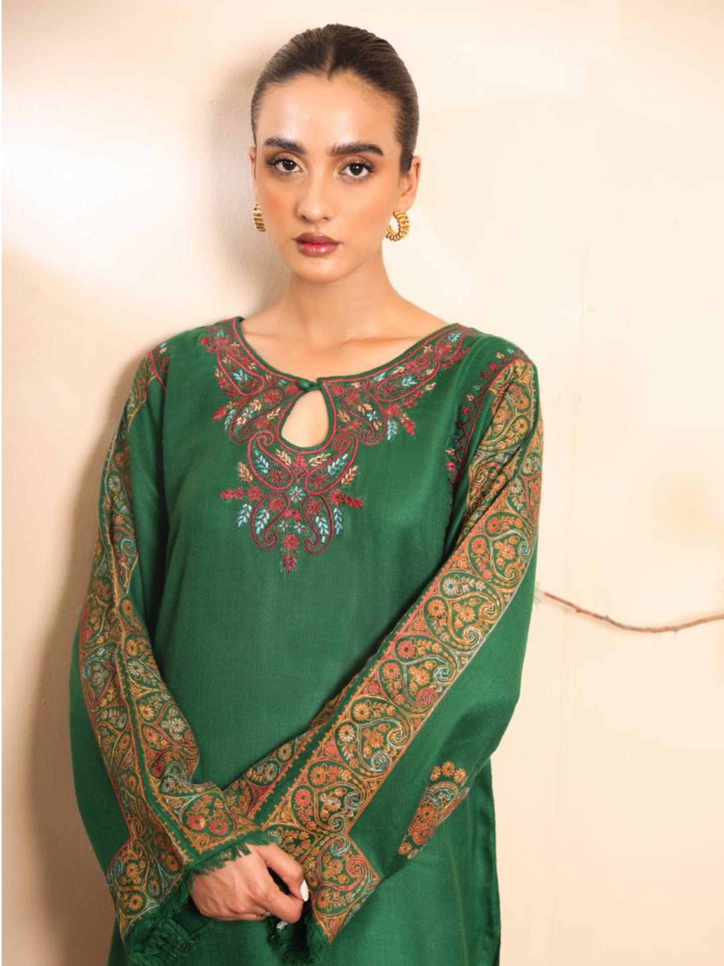 Haya Green Pashmina kurta