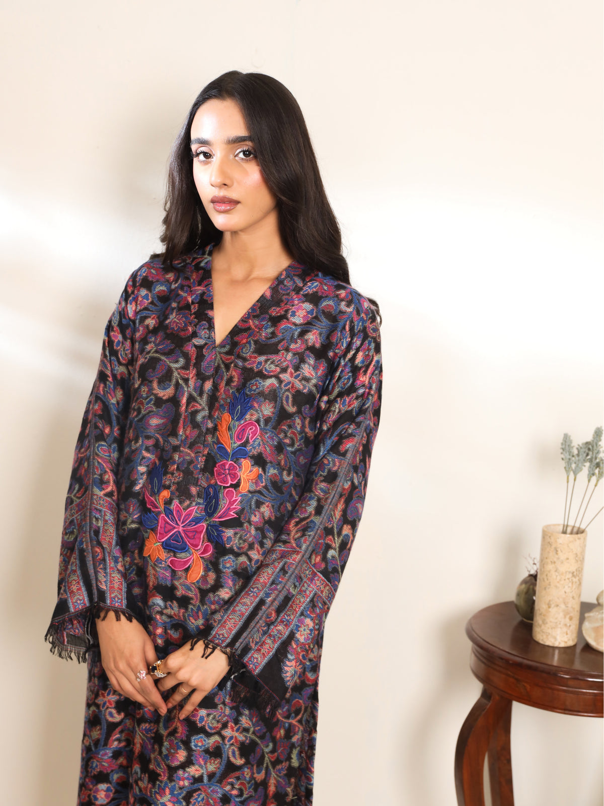 Khaani Black Pashmina Kurta