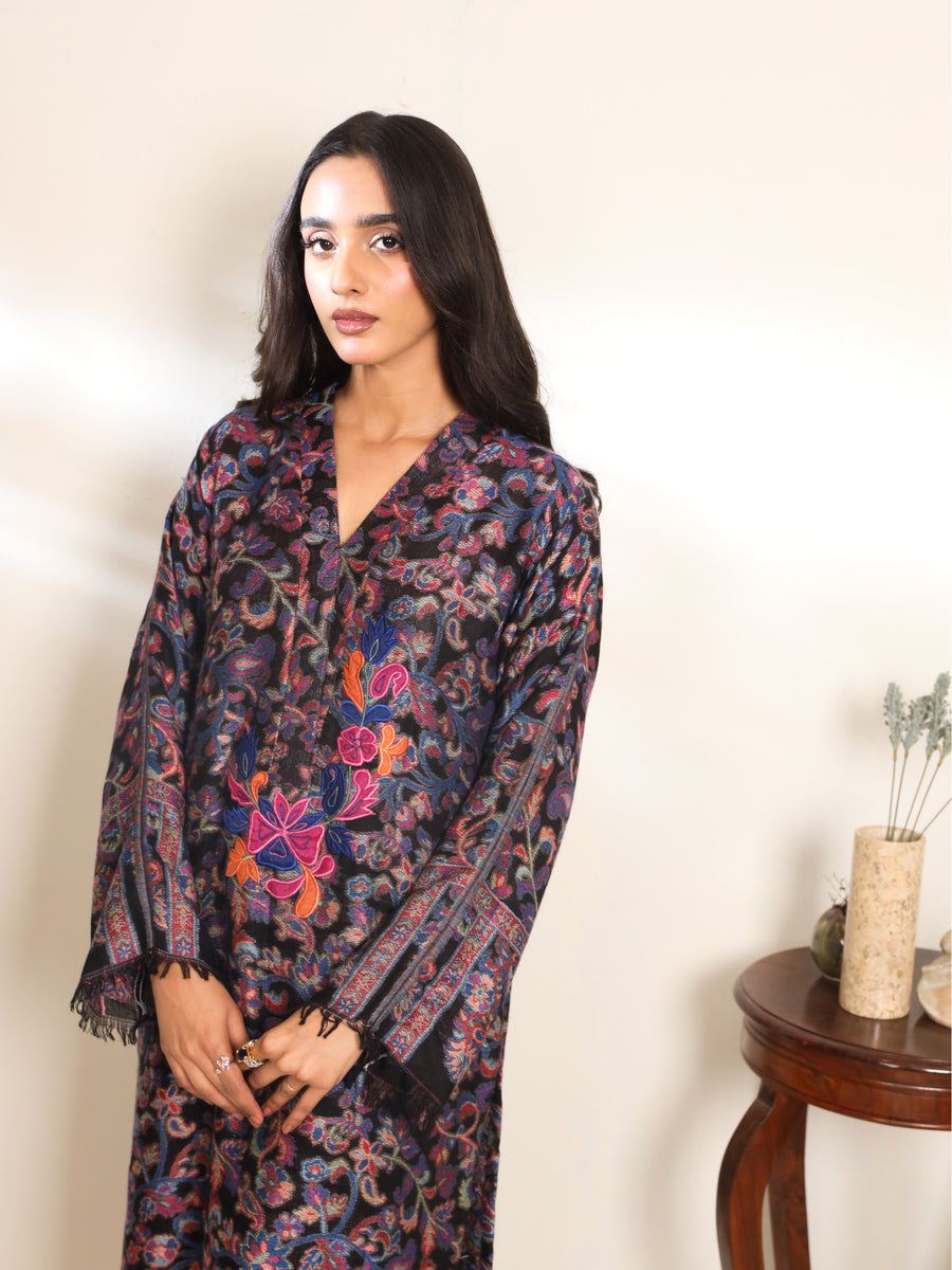 Khaani Black Pashmina Kurta