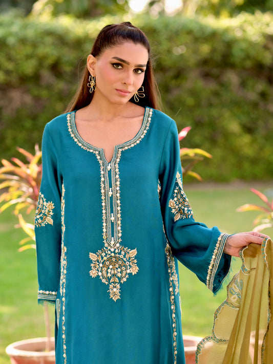 Olive embroidered dupata