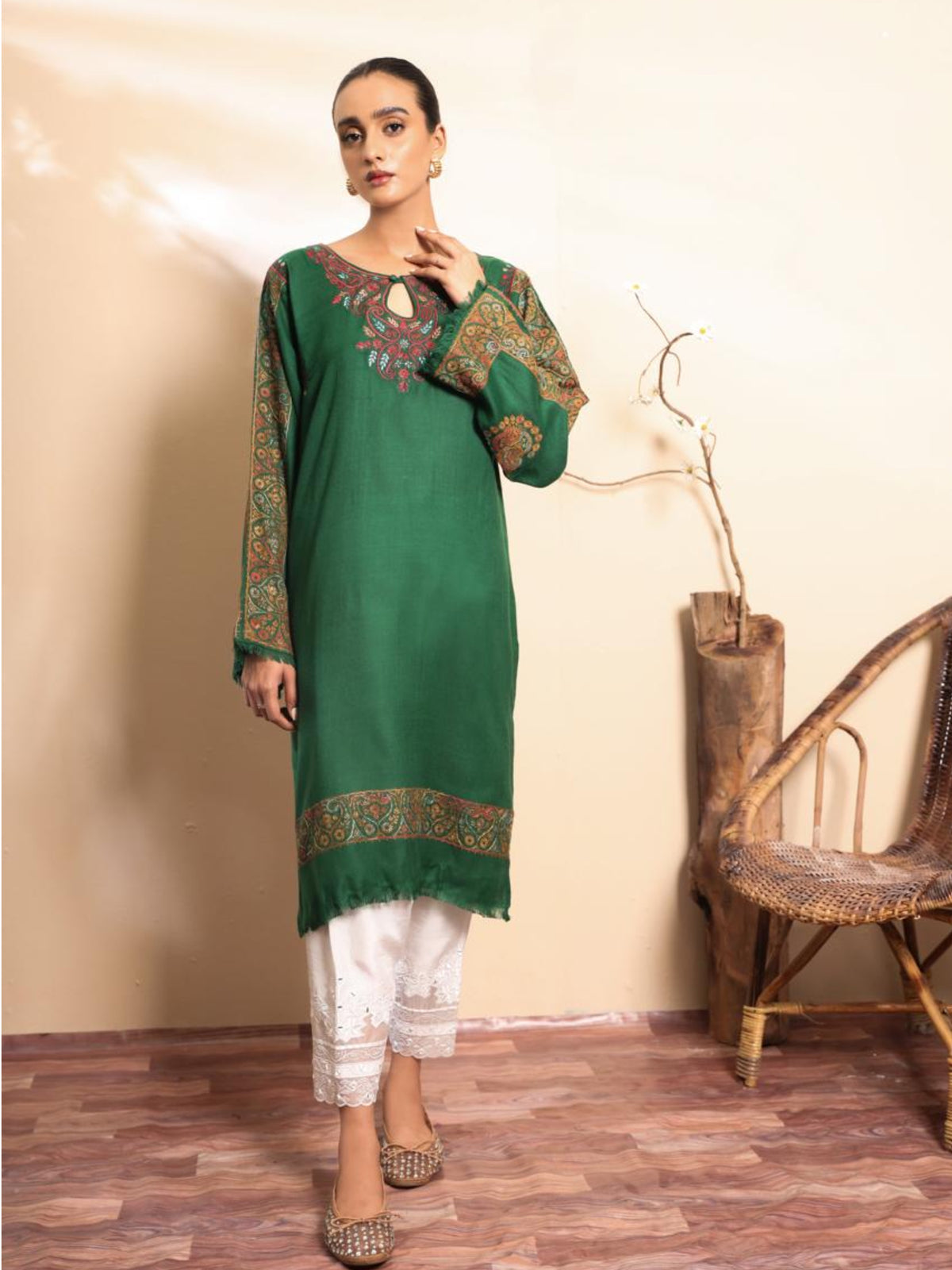 Haya Green Pashmina Kurta