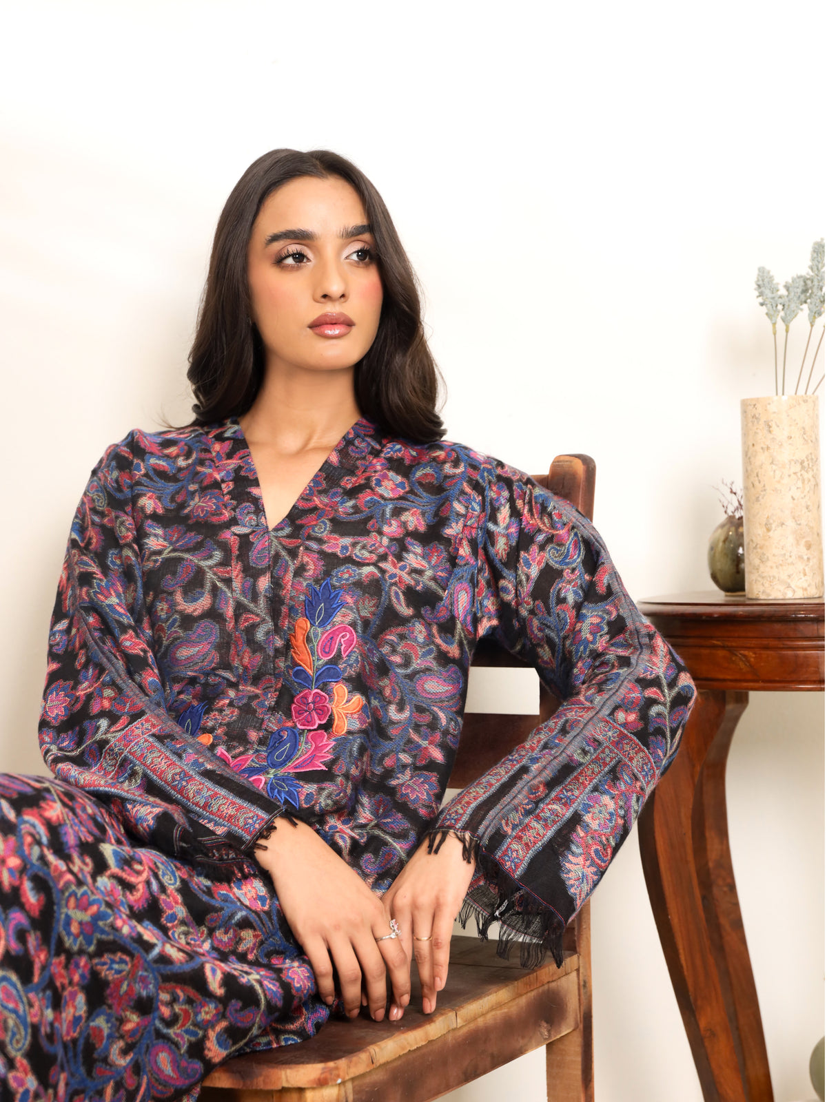 Khaani Black Pashmina Kurta