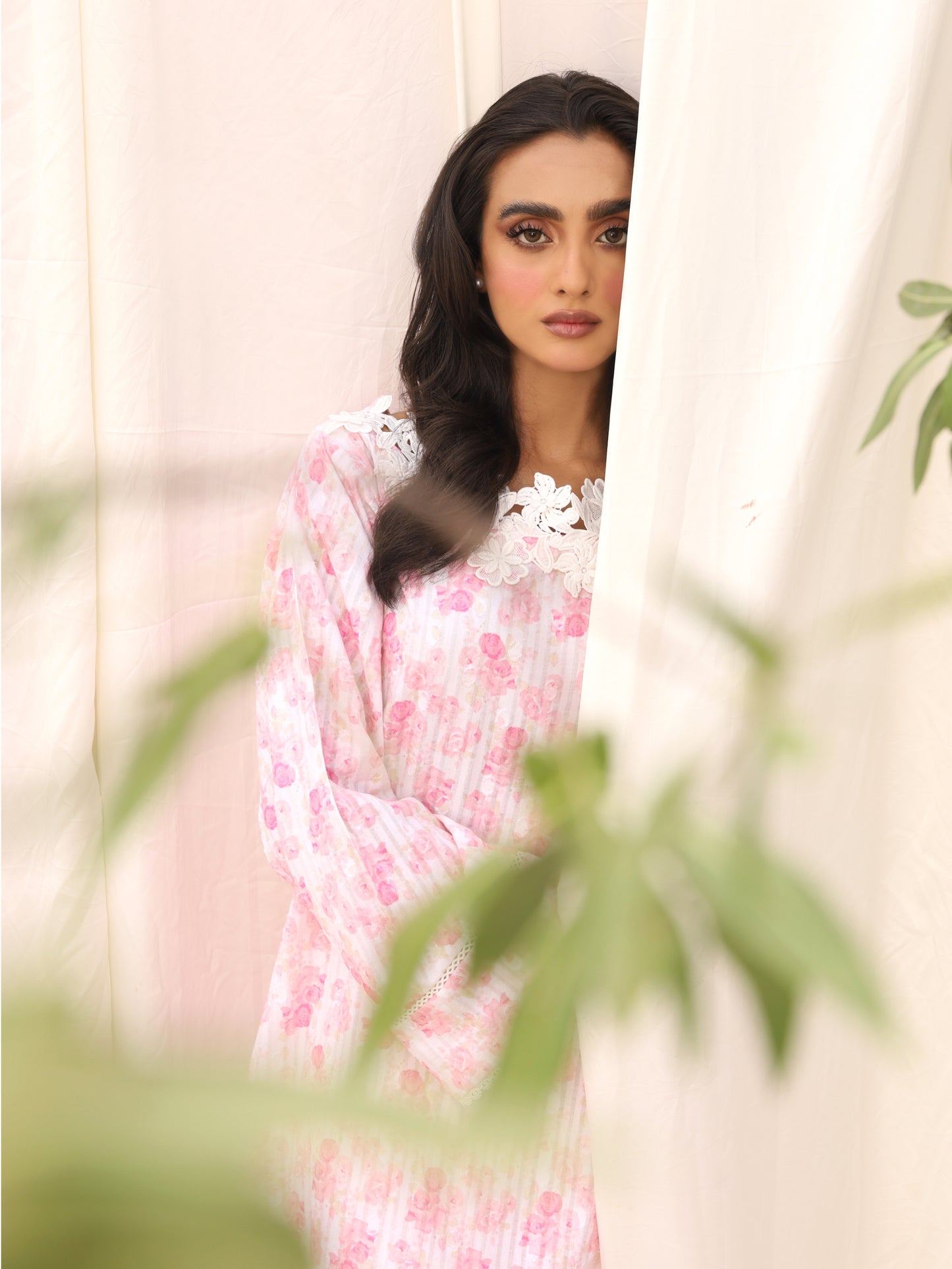 Pink lawn jacquard set