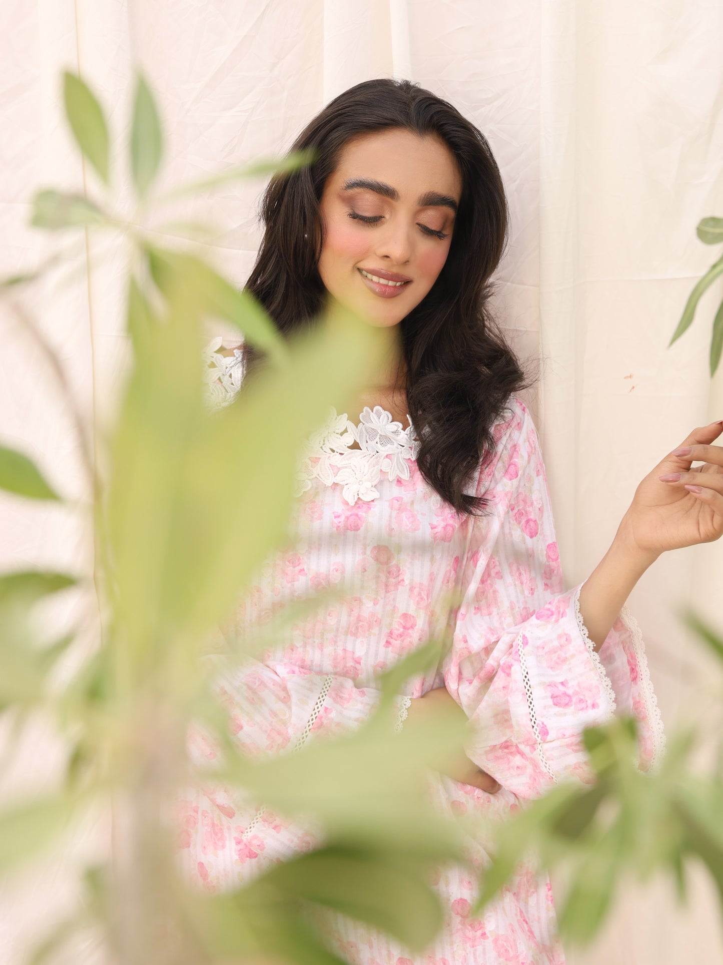 Pink lawn jacquard set
