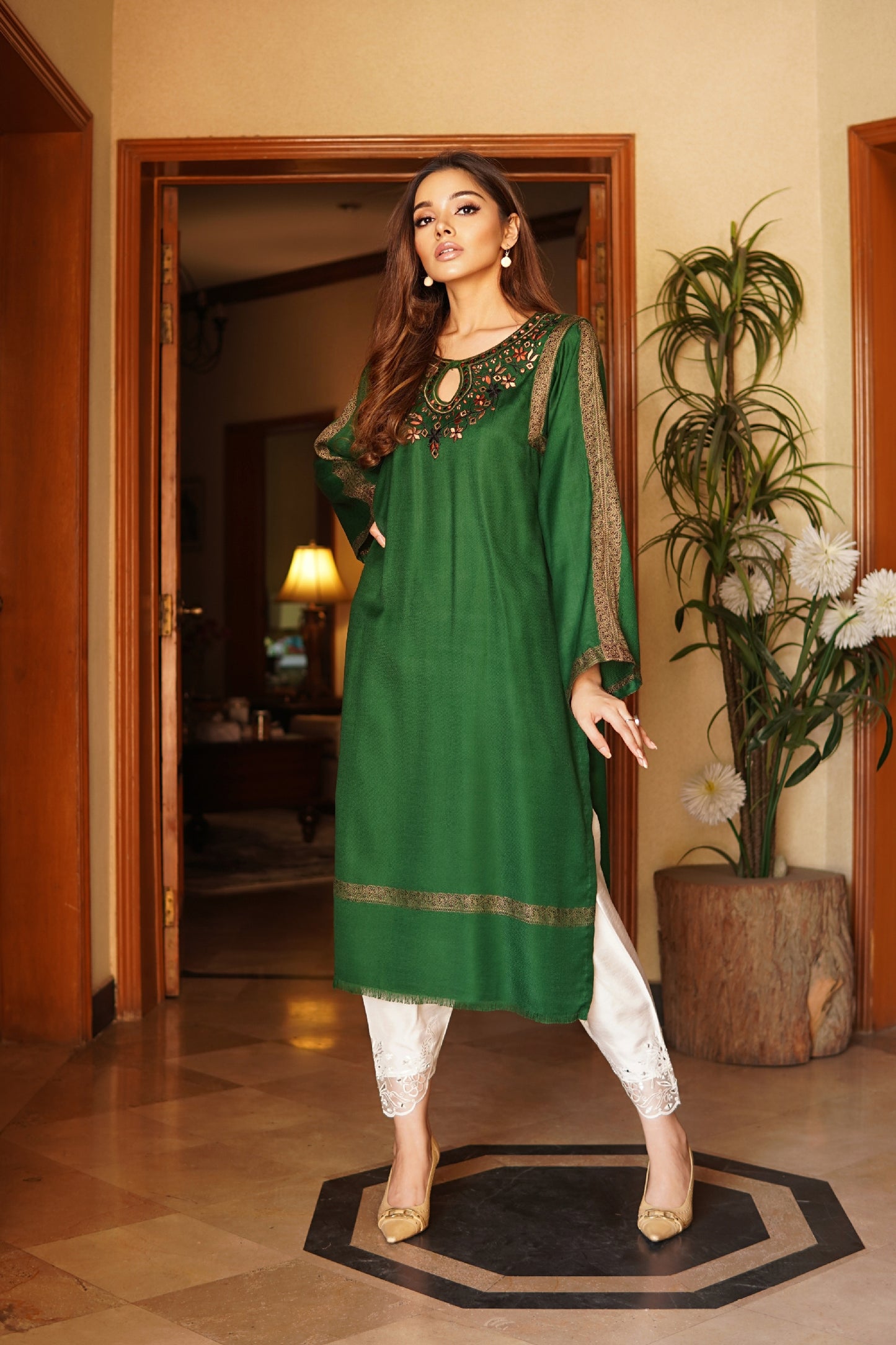 Green Pashmina kurta