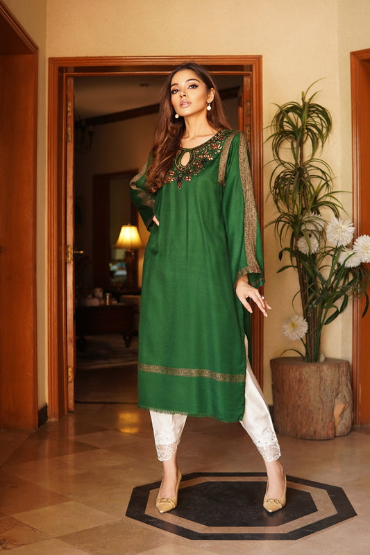Green Pashmina kurta