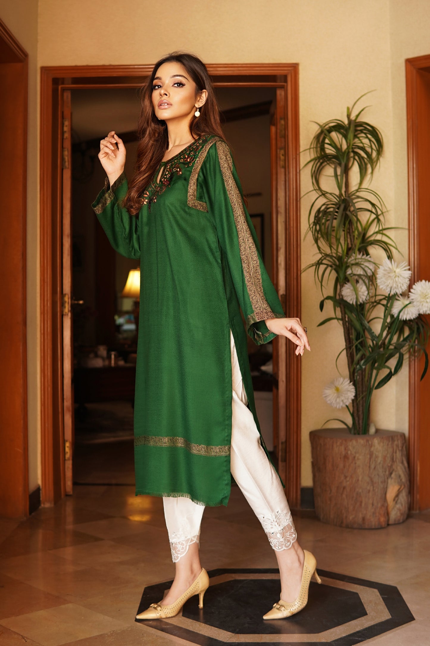 Green Pashmina kurta